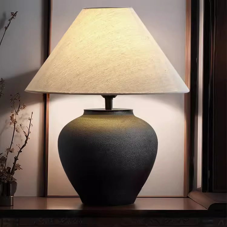 Japanese wabi-sabi ceramic table lamp - new chinese style retro designer bedside lamp for home, hotel, living room, and bedroom