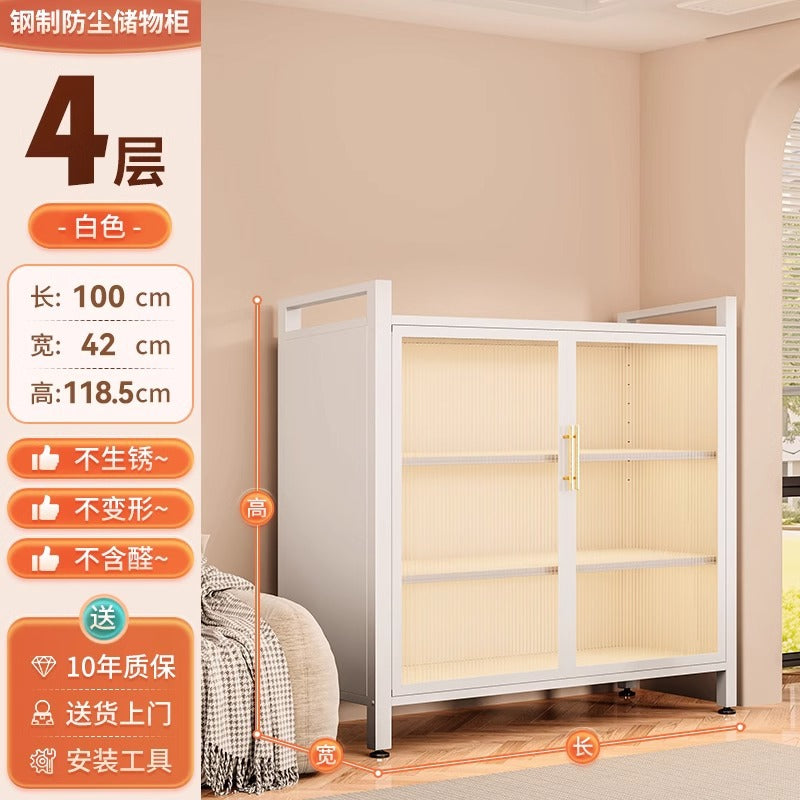 Kitchen for home steel storage cabinet balcony bedroom living room multi-layer dust-proof double door storage cabinet with wheels