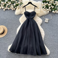 High-end elegance dress women's summer frenchaccessible luxury celebrity lace patchwork waist elegant suspender large swing dress