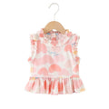 Girls' cotton rayon top - cartoon print, loose-fit, breathable, cute summer lightweight pajama set with lace trim