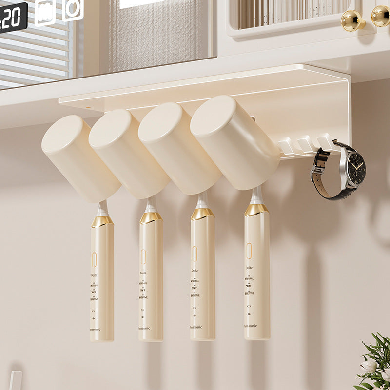 Bathroom toothbrush cup storage rack wall-mounted punch-free toothbrush holder toothbrush cup mouthwash cup toothbrush hanging rack wall-mounted