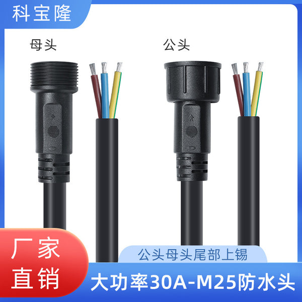 Wholesale M25 male and female docking high power 4 square 30A current 3p connector IP67 waterproof outdoor power cord