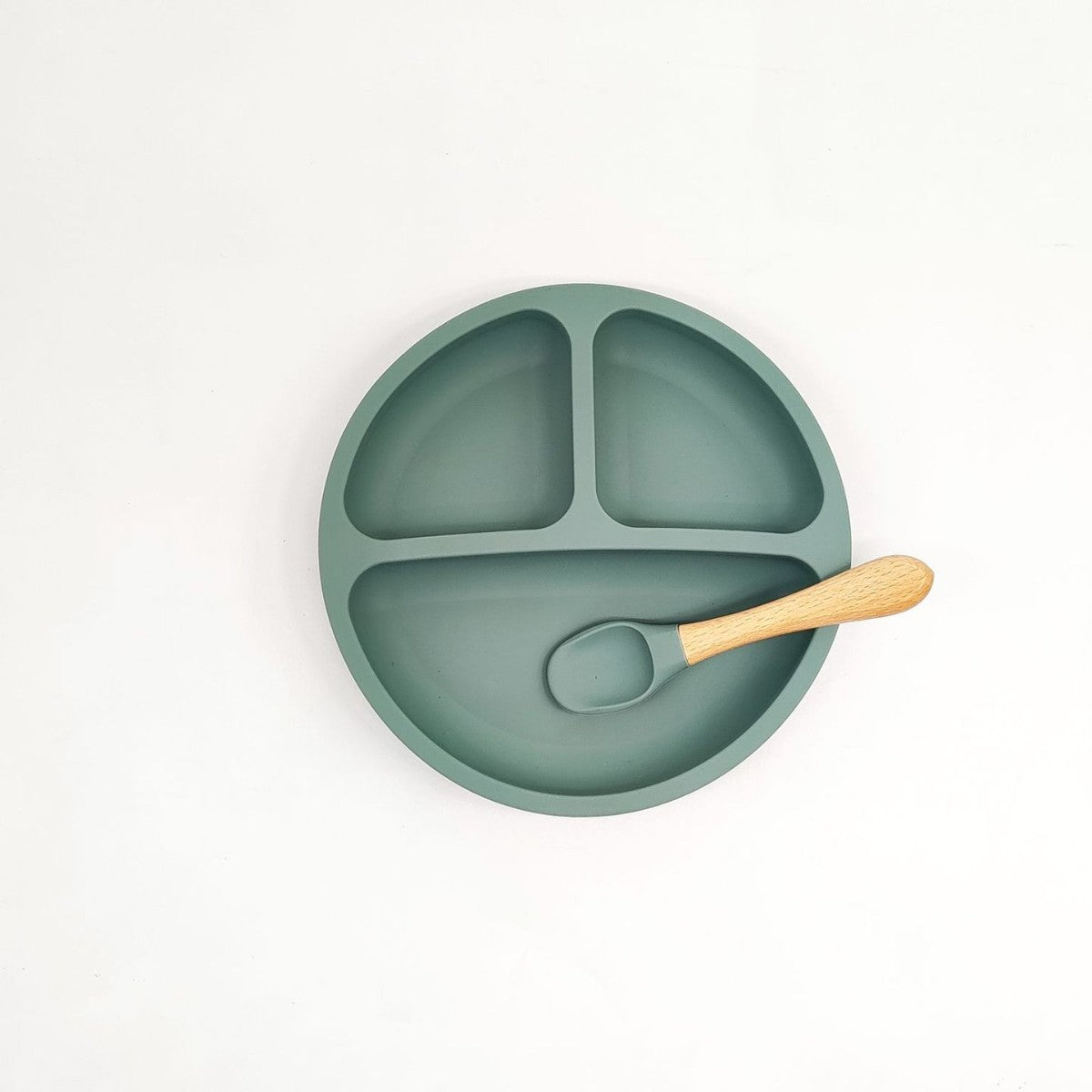 Factory wholesale food grade silicone complementary food bowl fork spoon saliva pocket 4-piece set grid plate children's tableware set