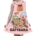 Trendy animal cute capybara print sleeveless summer dress - 100% polyester, machine washable