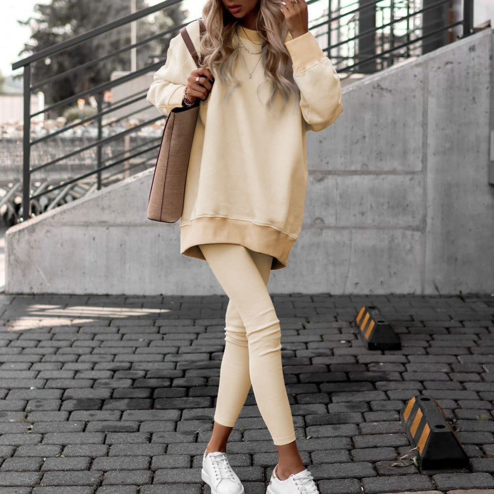 cross-border e-commerce european and american women's clothing: new summer collection - fashionable round neck, relaxed fit, slim-fit long sleeve sweatshirt set