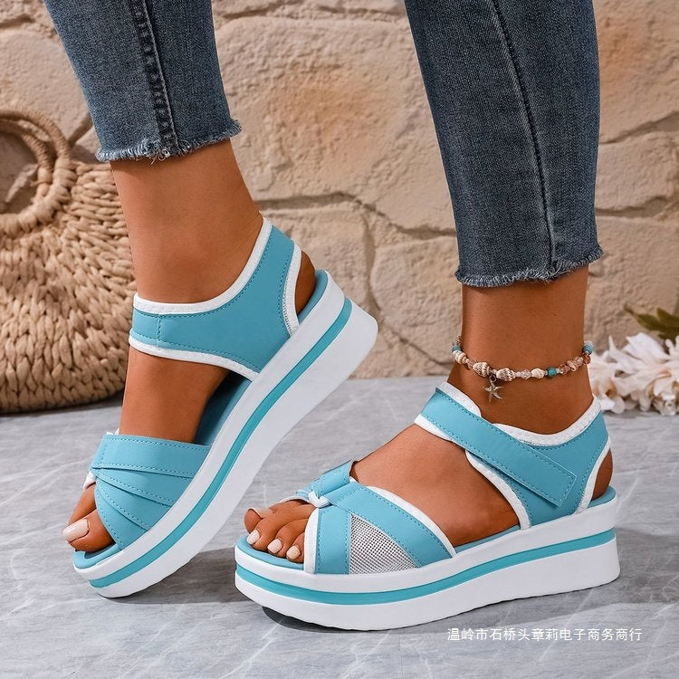 Summer new arrival: plus-size platform sandals for women - european & american style, cross-border supply, flat sandals with velcro closure, beach sandals