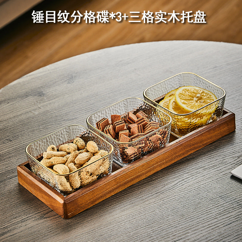 Walnut wood fruit bowl snack storage box - premium glass dried fruit dish - coffee table dessert & candy organizer