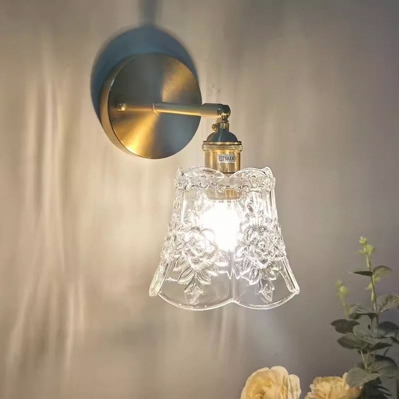 Japanese retro brass glass wall lamp - modern nordic style bedside wall sconce - minimalist bathroom vanity mirror light