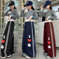 Girls'  fleece-lined casual autumn new arrivals: wide-leg pants for girls, heart-patterned sweatpants for students, loose-fit pants for mid-to-large children