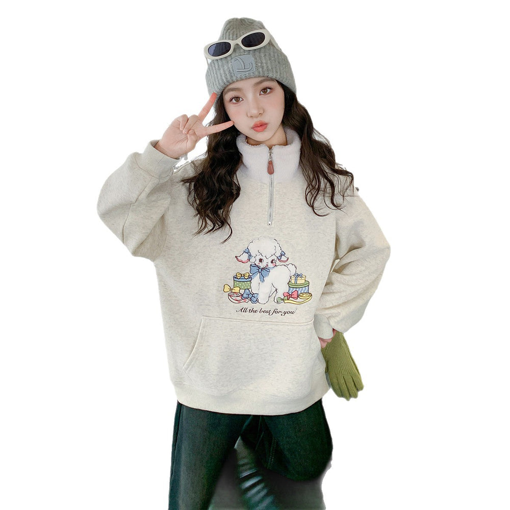 Girls' fleece-lined sweatshirt - autumn/winter  new collection - stylish outerwear for little girls - big kids' winter clothing - thickened children's top