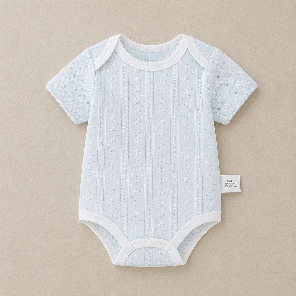 Baby romper - 100% cotton, lightweight summer style - newborn bodysuit, short-sleeve onesie, open-back design for summer