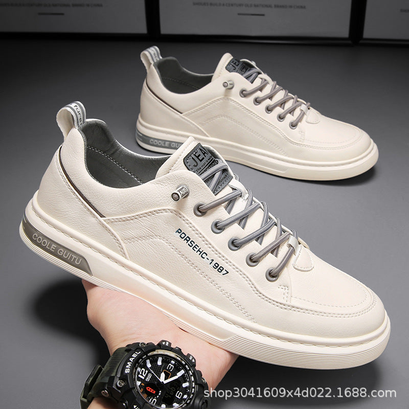 Men's casual leather shoes - spring/autumn 2025 new collection - men's white flat shoes - versatile winter sports white shoes for teens