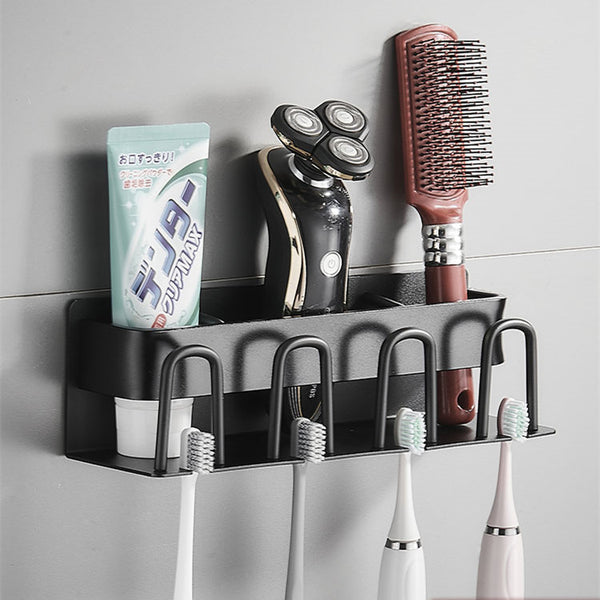 Toothbrush Shelf Bathroom Shelf No Punching Space Aluminum Storage Rack Mouthwash Cup Toothbrush Holder Electric Toothbrush Cup