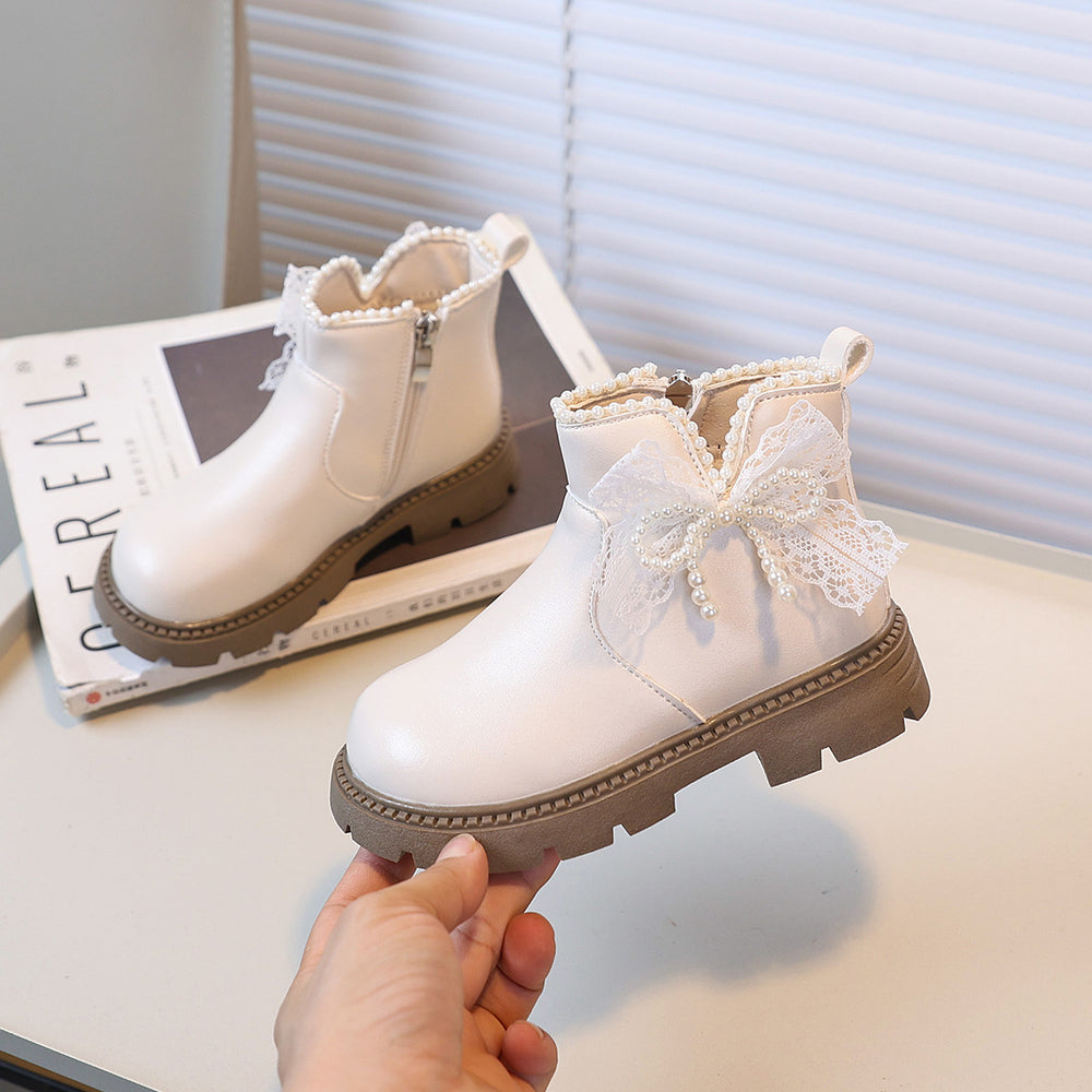 Girls' fashion bowknot princess leather ankle boots - new autumn/winter  korean style children's british-inspired martin boots - black