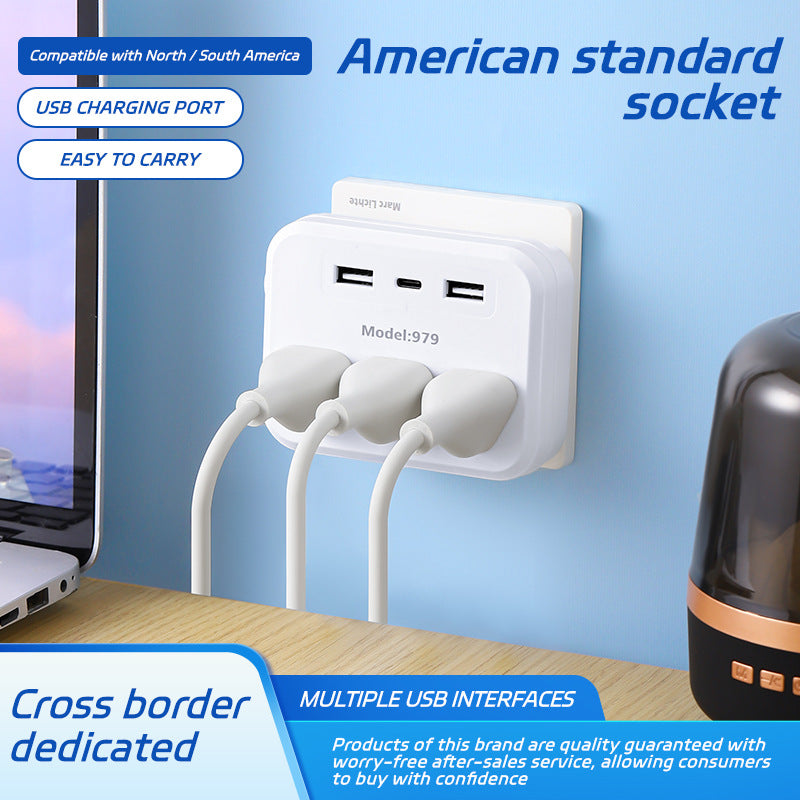 Factory direct us standard power strip adapter with usb ports - wireless socket for us, canada, and mexico