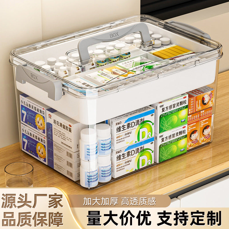 Portable multi-layer family pack, drug storage box, children's medicine, first aid medicine, dustproof medical box, thickened storage small medicine box
