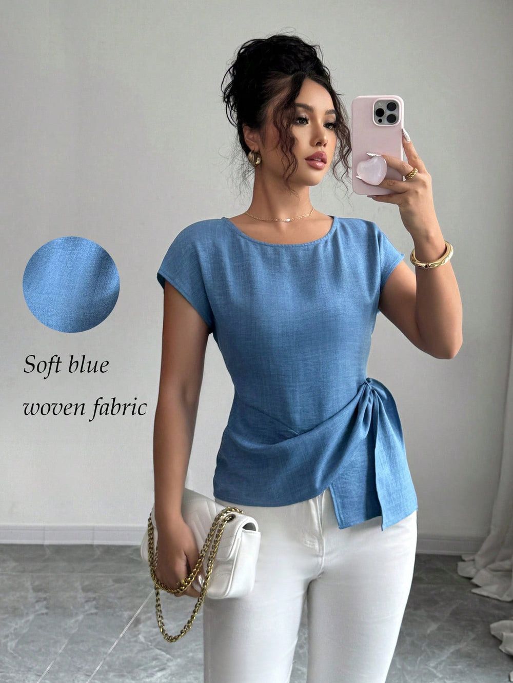 cross-border fashion casual crew neck solid color asymmetrical ruffle hem tank top short sleeve top for  us & europe