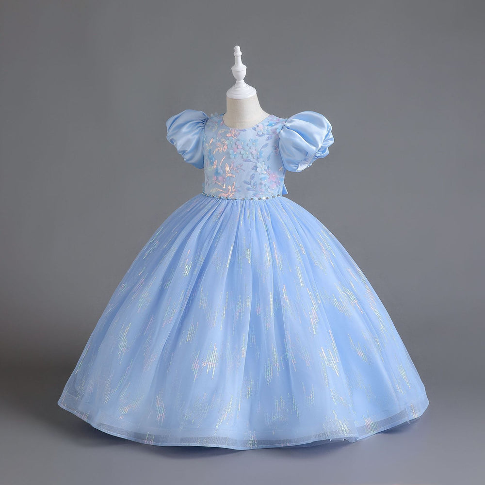 New arrival: puff sleeve sequin mesh princess dress for girls - perfect for international children's day!
