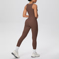 New arrival: cross-border double-sided brushed solid color breathable pocket long yoga outfit set - two-piece activewear for running and fitness