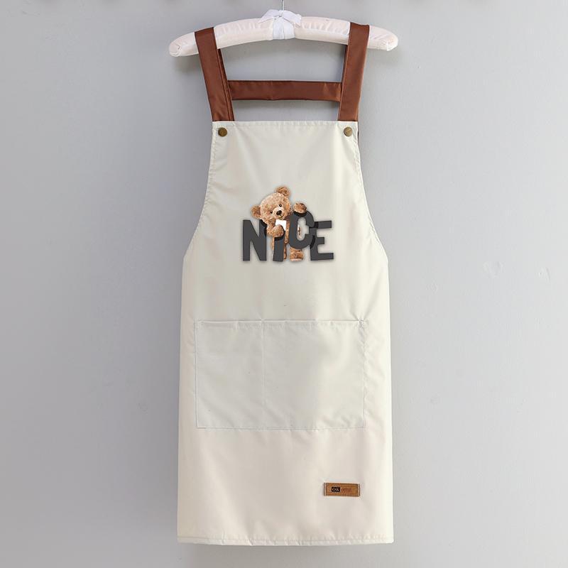 Apron waterproof oil-proof men's and women's kitchen cooking apron solid color casual strap big pocket restaurant work clothes plus
