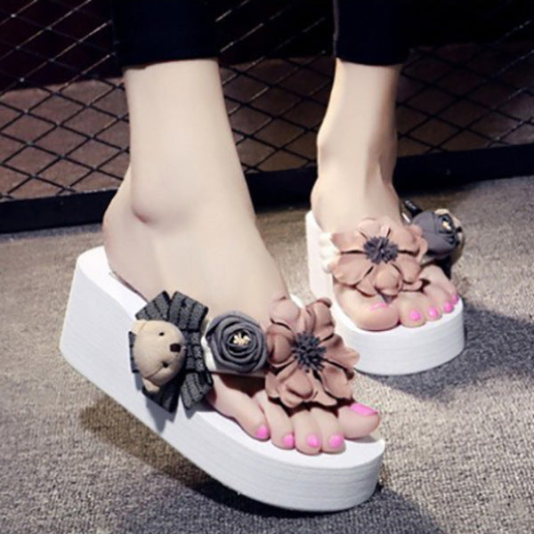 2025 summer new arrivals: 7cm high-heeled bear flip-flops - comfortable, versatile, non-slip, and stylish beach sandals
