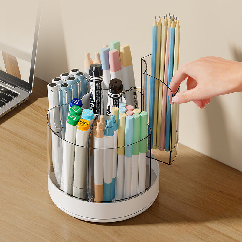 Liheng rotating pen holder large-capacity desktop office student simple and cute desktop cosmetics storage box brush holder