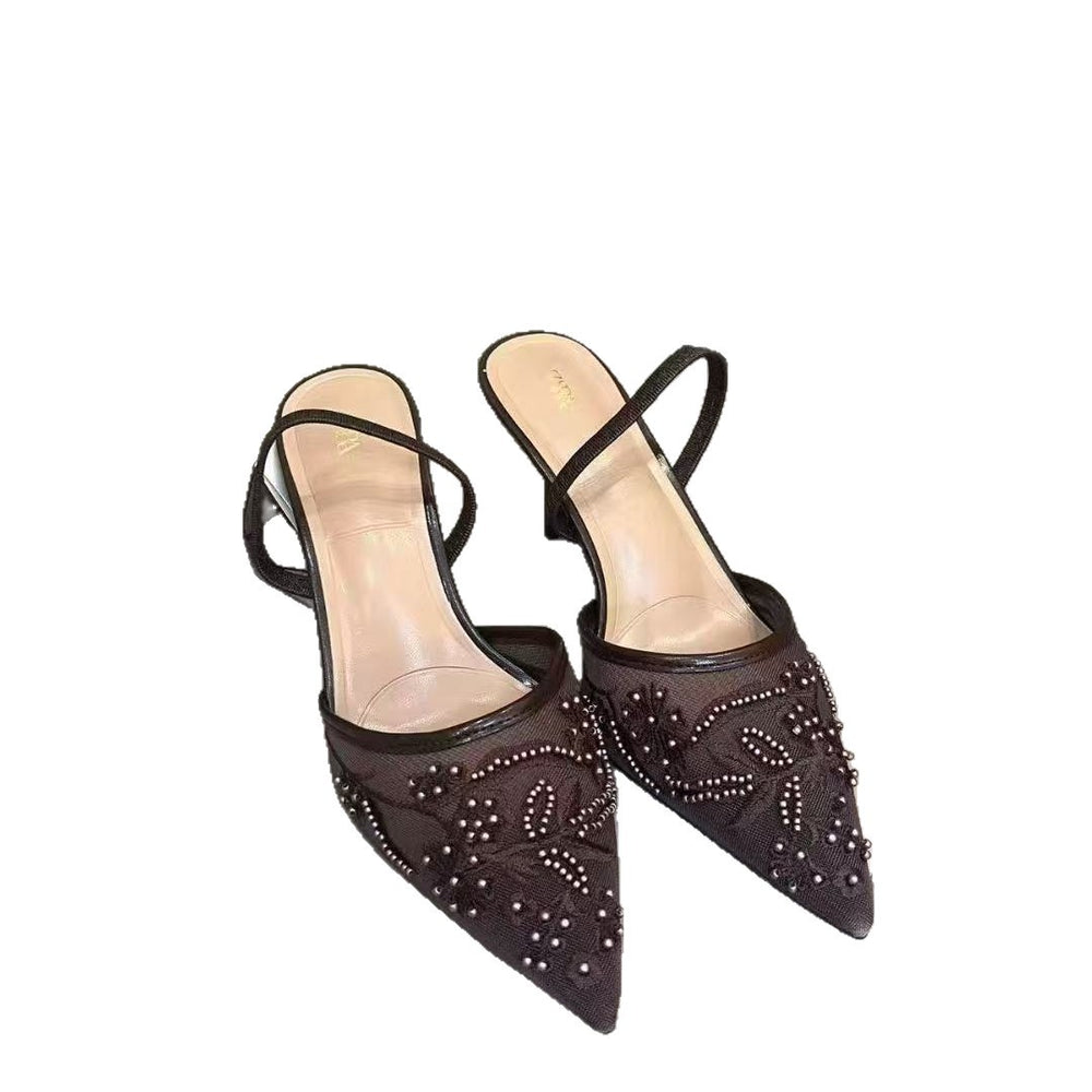 Za2026springnew arrival pointed toe stiletto mesh order toe high heels women's lace small fragrant style easiest for matchoutwear