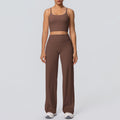 New arrival: cross-border brushed solid color racerback tight-fit breathable wide-leg yoga set - two-piece activewear for running and fitness