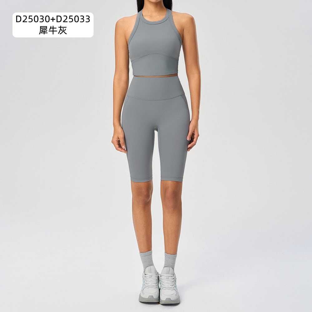Naked feeling high-intensity sports bra women's no embarrassment line elastic tummy tight half length pants fitness yoga suitsuit