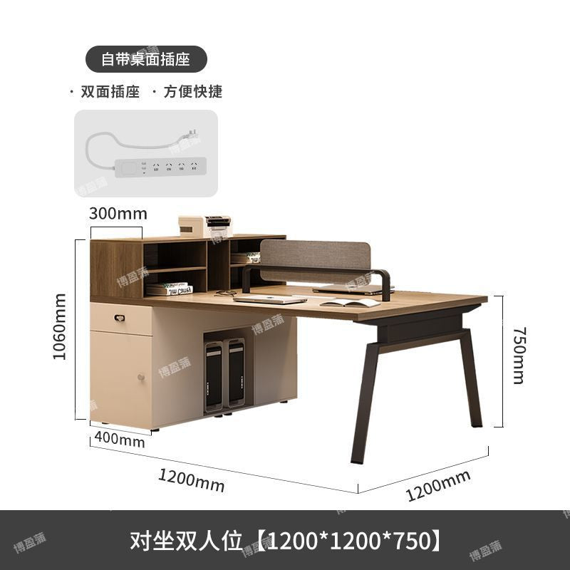 Modern minimalist office desk set for 4-6 people, featuring 4 workstations with card slots, employee office desk and chair combination, computer desk