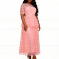 pink stereo rose mesh dress short-sleeved see-through waist evening elegant cake skirt dress