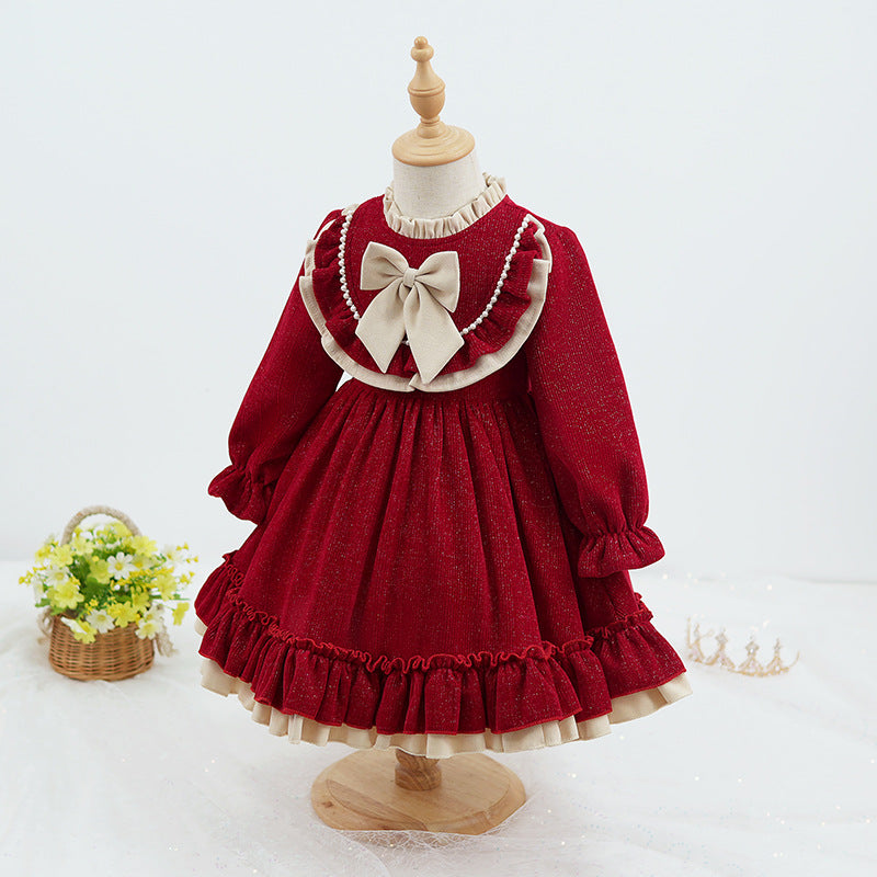 Ready-to-ship girls' dresses - autumn  new arrivals: lolita red kids' princess dress, stylish birthday tutu skirt