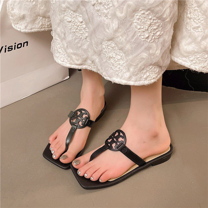 2025 new women's flat sandals: roman-style square toe, fashionable, versatile, outdoor wear, non-slip, all-season