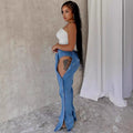 European and american style high-waisted jeans -  cross-border women's fashion streetwear - double side button closure casual trousers