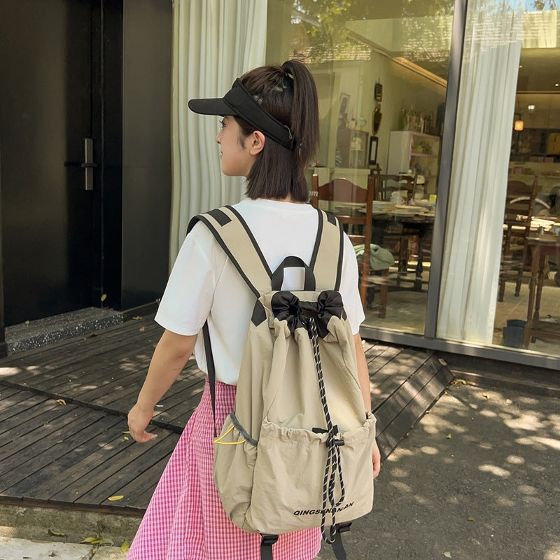 New Korean version drawstring retro backpack, lightweight and trendy junior high school student schoolbag, sports outdoor travel backpack