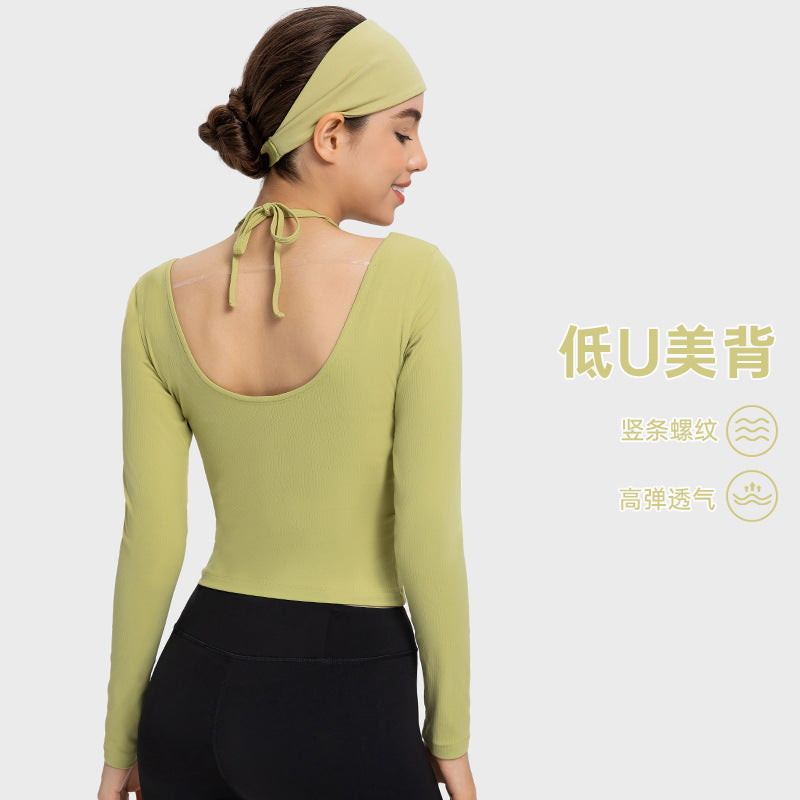 Vertical ribbed 2.0 sexy halter dance sports long sleeves silmslimming look pilates yoga clothes daw027