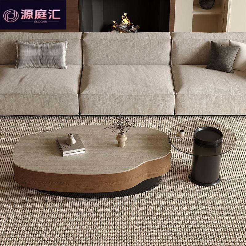 Used style travertine slate special-shaped mango coffee table for home living room large and small apartment asymmetricalaccessible luxury creative coffee table
