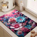 3d floral kitchen draining mat, absorbent mat, household diatomite non-slip mat, dish drying mat, heat-resistant oven mitt placemat