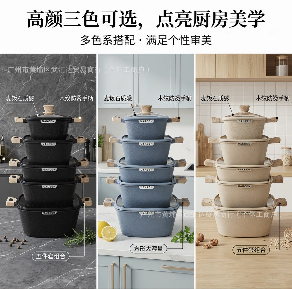 Granite 5pcs cookware suit non-stick pan complete set for home flats pot frying soup pot cross-border festival gifts