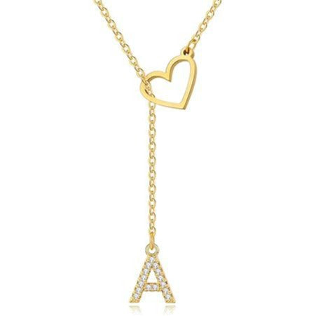 New korean style women's initial heart necklace, exquisite cubic zirconia 26 letter sliding versatile necklace