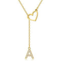 New korean style women's initial heart necklace, exquisite cubic zirconia 26 letter sliding versatile necklace