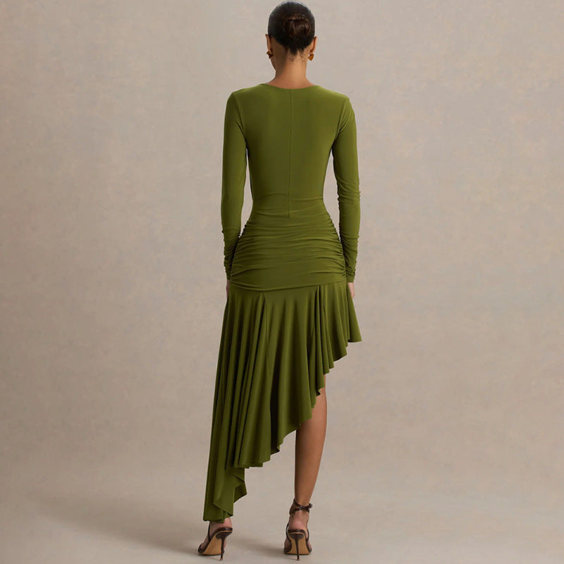 Wholesale women's fashion: spring  new collection - slim-fit, sexy, ruched, asymmetrical bodycon dress for export