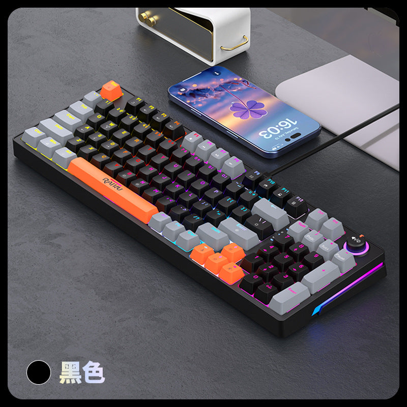 Raiku gk98 illuminated wired rgb mechanical keyboard - 98-key layout, customizable gaming, esports, blue switches, with knob