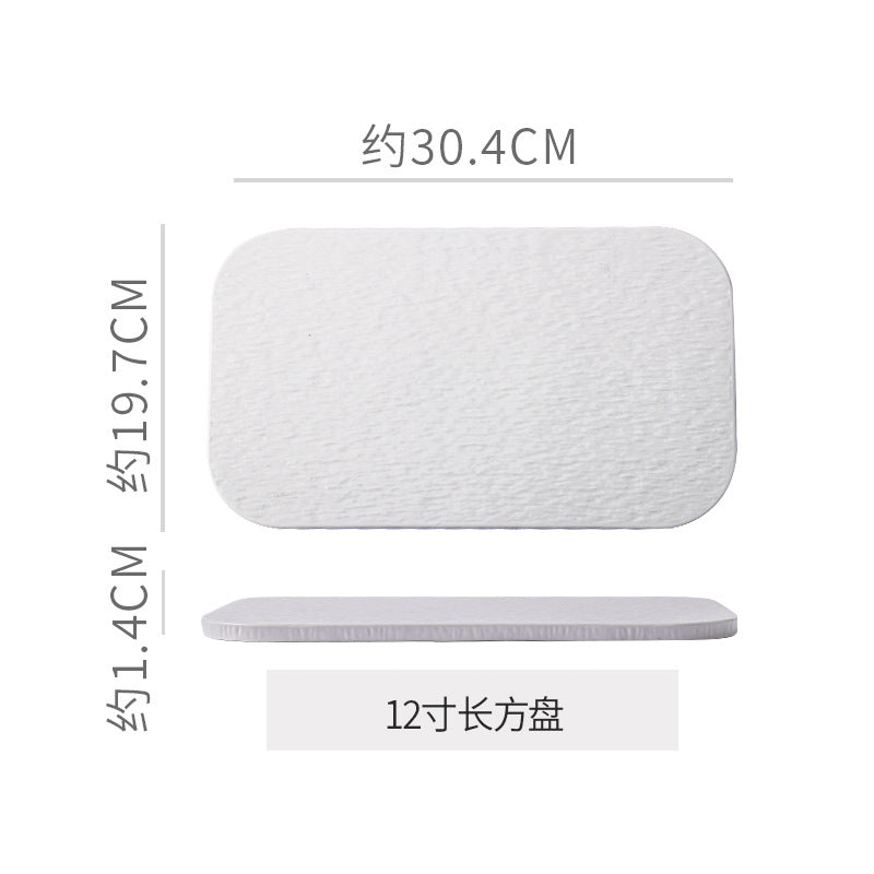 Stone-textured round ceramic plate, suitable for western-style steak, high-end cakes, dim sum, sushi, desserts, and pastries