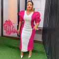 heavy industry hotfix rhinestone color block patchwork dress - african plus size women's elegant commute dress