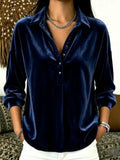 independent station fall and winterbest sellingcasualfashion women's gold velvet pure color lapel tops