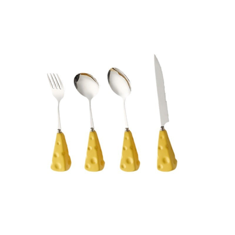 Platform carefully selected creative ceramic cheese handle knife, fork and spoon, high-looking kids stainless steel fork and spoon, western food knife wholesale