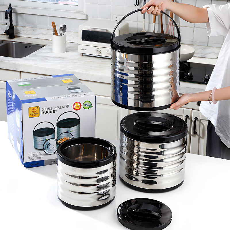 Stainless steel insulated lunch box - portable, large capacity, three-piece set for office workers - wholesale
