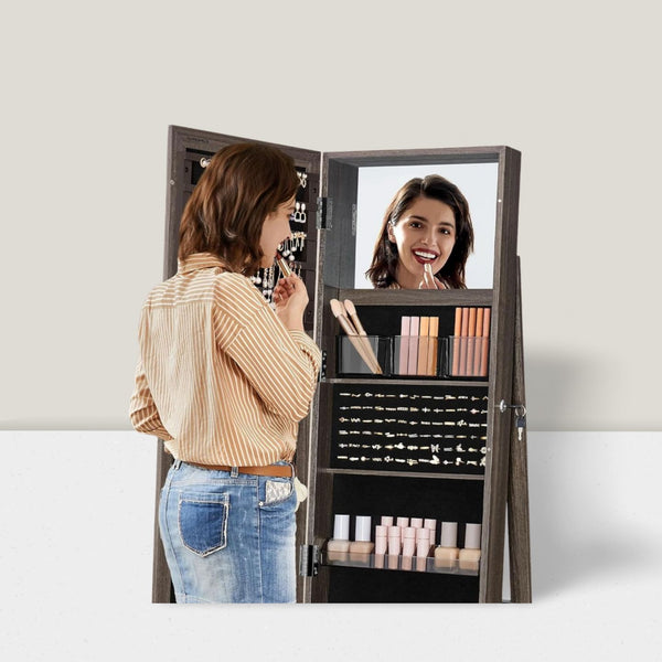 Cross-border jewelry mirror cabinet, floor-to-ceiling full-body mirror rotating 360-degree jewelry ring necklace cosmetic storage fitting mirror