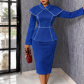 Autumwork clothingnew arrivalpure colorlong sleevesskirt silmruffles hip-hugginglong sleevedressdress